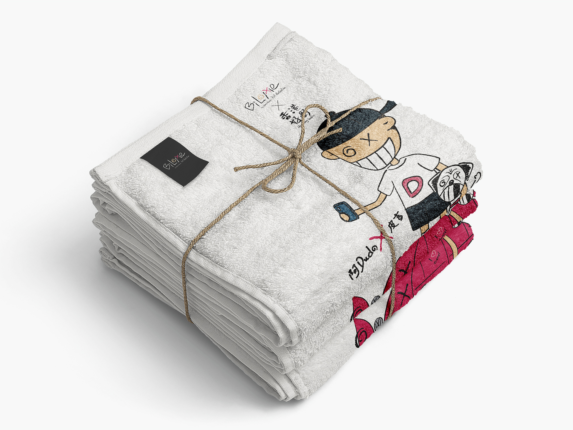bilome art 130 bilome art illustration Dude and Puggie on the white towel design