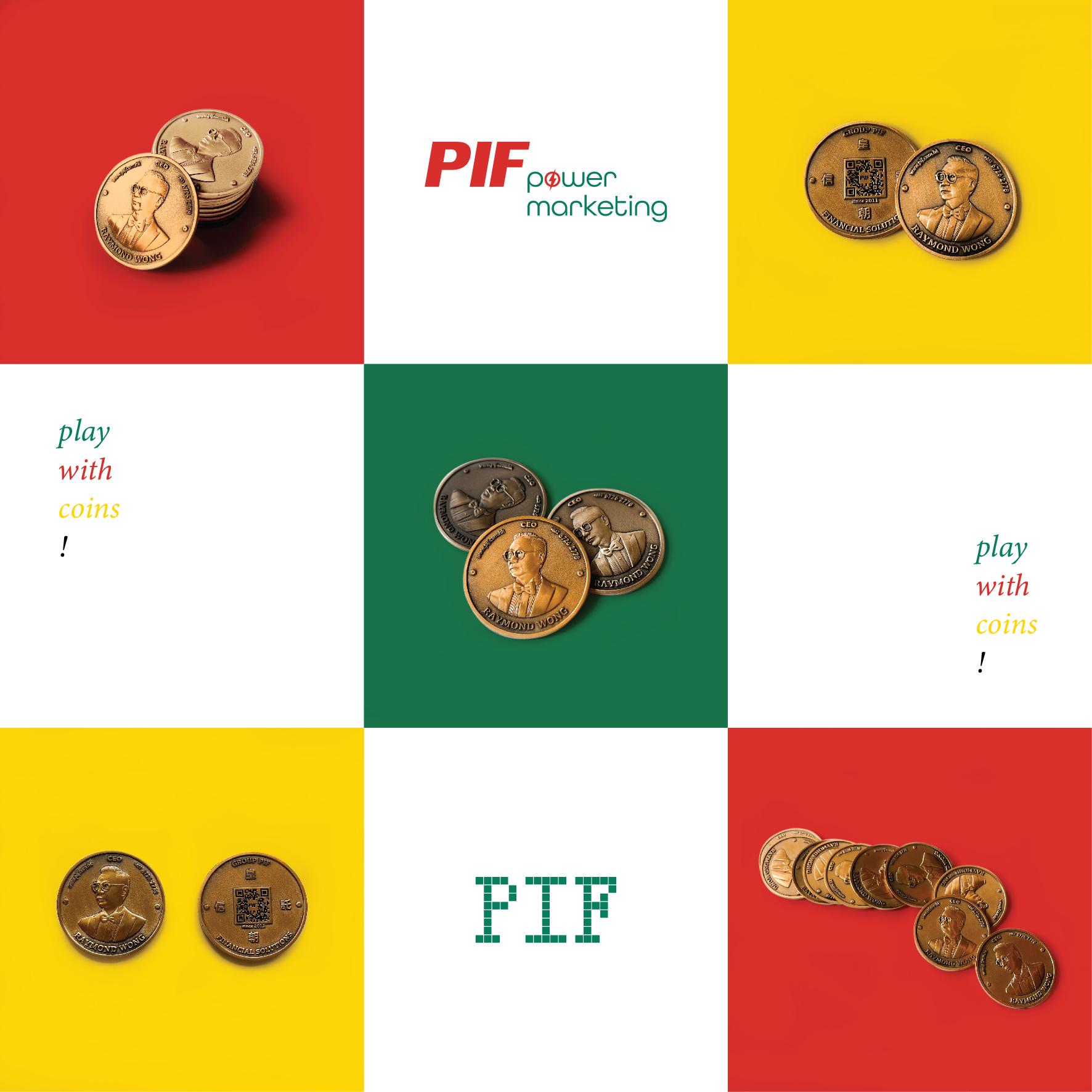 group PIF Financial Solutions play with coins business card design