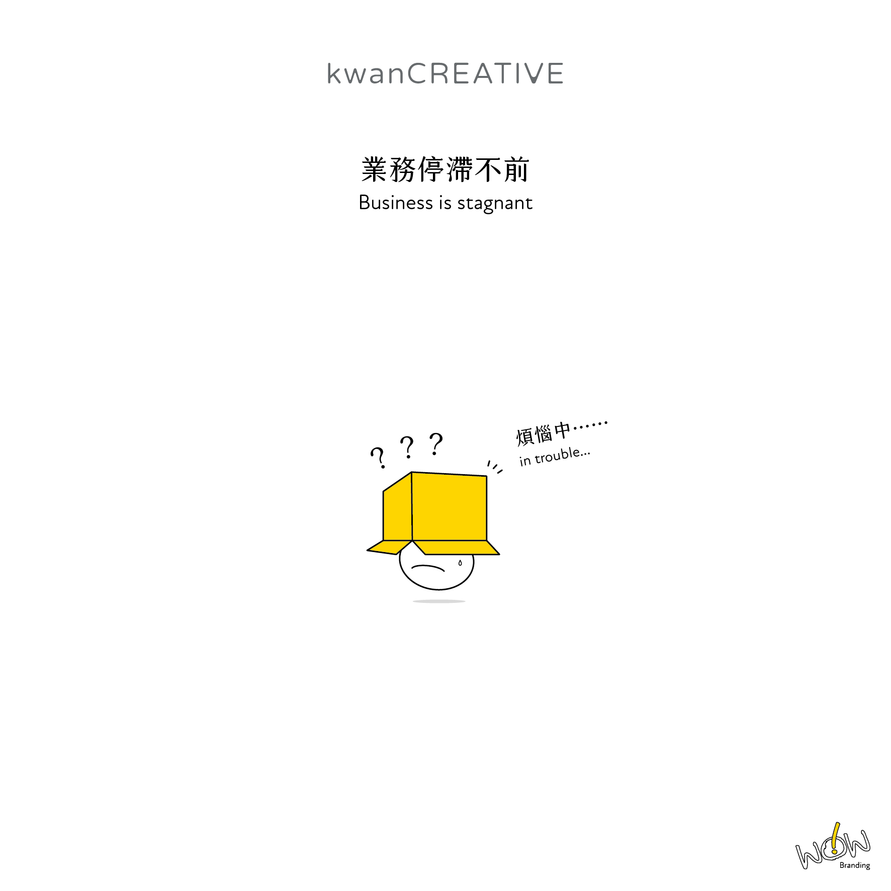 Brand solutions, Business is stagnant, and the brand mascot is worried about being placed in a box