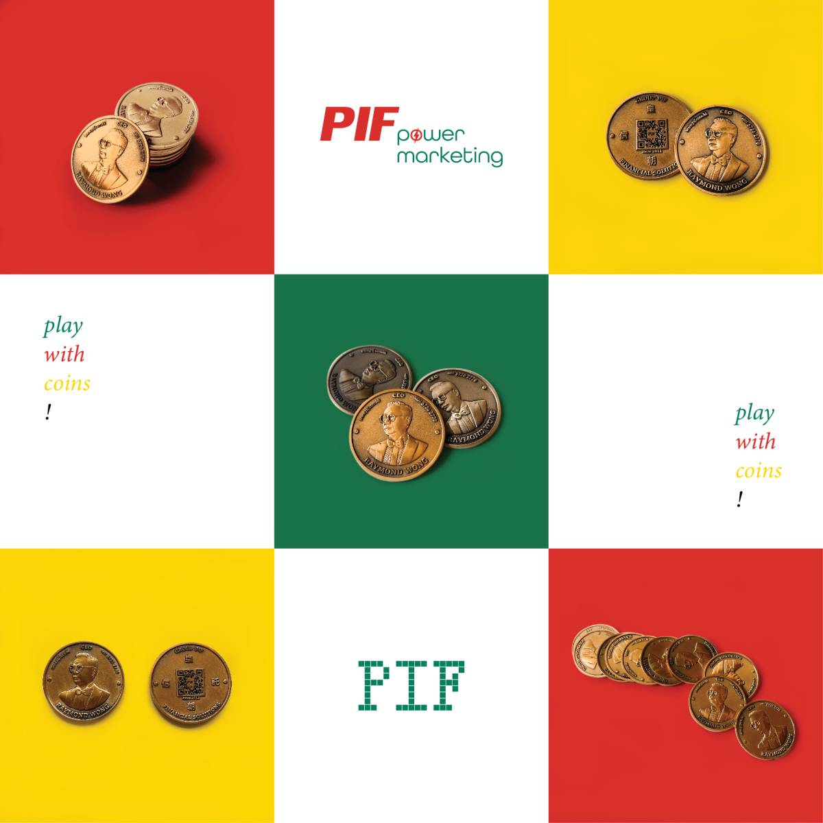 group PIF Financial play with coins business card design